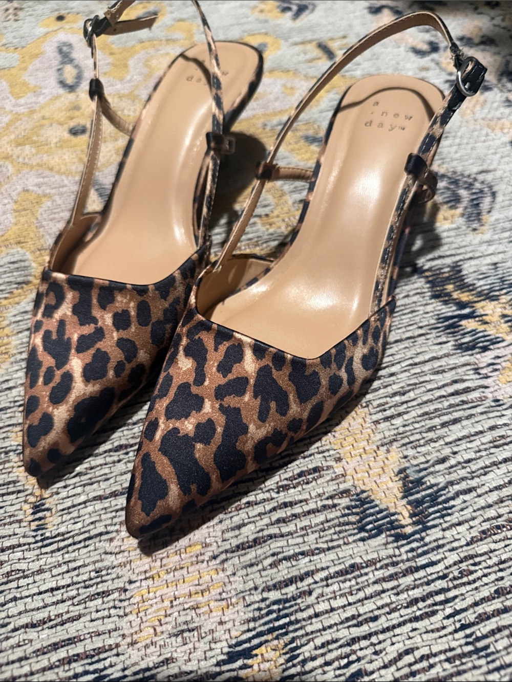 a new day Leopard Print Pointed Slingback Heels - Brown/Black